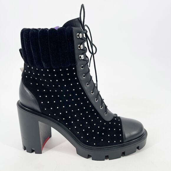 Christian Louboutin Black Dakita Lug 70 Studded Round Toe Combat Boot EU 38 - Picture 2 of 11